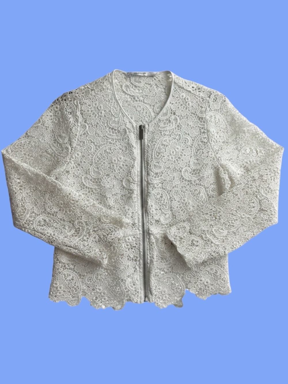 Zara Cream Lace Zip-Front Cardigan / Bomber Jacket - M - Picture 2 of 14